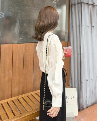 Lace tie set V-neck cotton blouse