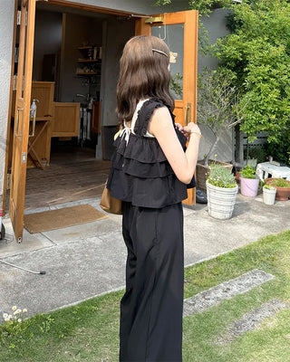 Tiered Sleeveless Banding Pants Set