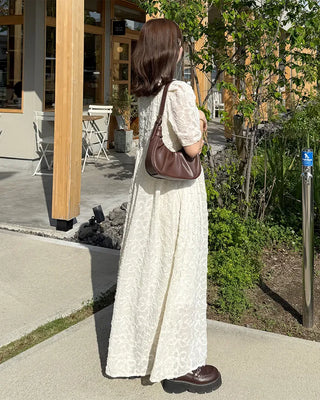 Flower Pattern Puff Long Dress