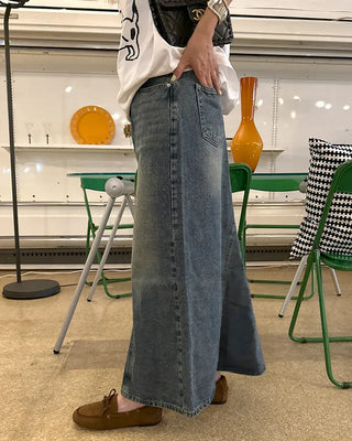 Slit maxi denim skirt