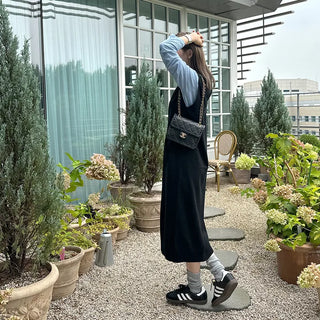 V-neck sleeveless long cardigan dress