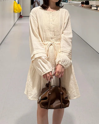 Shirred dress with strings