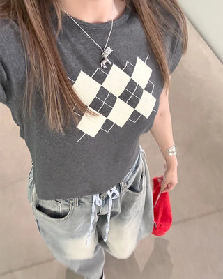Argyle print short-sleeve T-shirt
