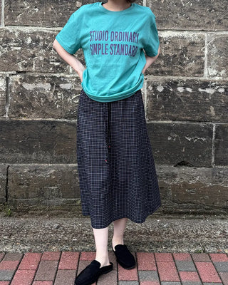 Checkered midi skirt with waist string