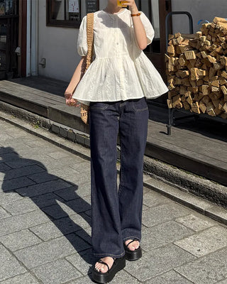 Scalloped lace embroidered peplum blouse