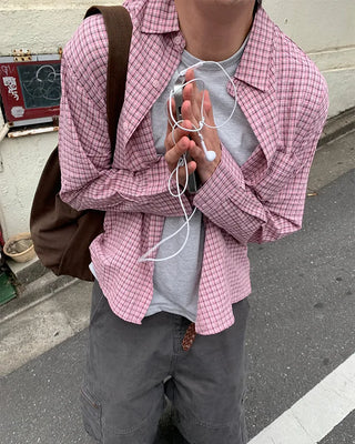 Simple checkered long-sleeved shirt