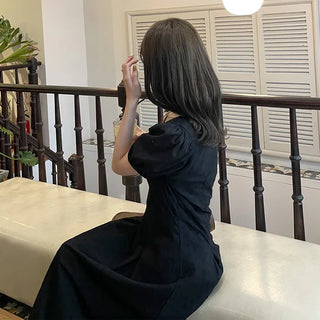 Puff-sleeve long dress