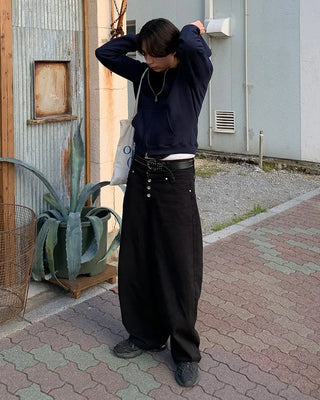 Metallic studded black wide-leg pants