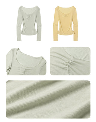 [NECY] Heart Neck Shirring Long Sleeve (2color)