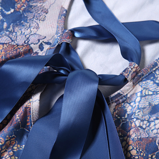 U neck lace up ribbon print cami maxi dress