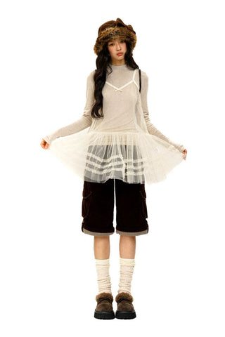 [Moromoro2] Layered Mesh Lace Camisole  Dress