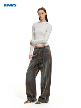 [NOTAWEAR] Hooded Slim Fit Ribbed Knit Top