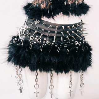 Leopard print fluffy rivet PU leather top