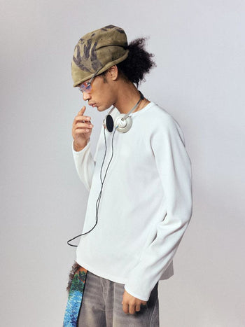 [Monterest] Waffle Knit Drop Shoulder Long Sleeve Tee