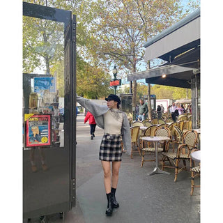 Wool check mini skirt