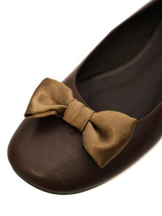 [Moromoro2] Satin Bow Leather Ballet Flats