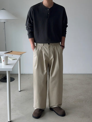 Getty Herringbone Double-Pleat Half-Band Pants