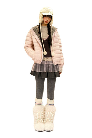 [Moromoro2] Lace Trim Hooded Down Jacket /  Vest