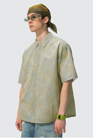 [Monterest] Seersucker Check Logo Embroidered Shirt