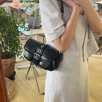 Eyelet Leather Belt Chain Mini Shoulder Bag