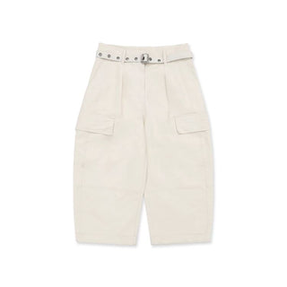 [Moromoro2] 3D Silhouette Belted Work Cropped  Pants
