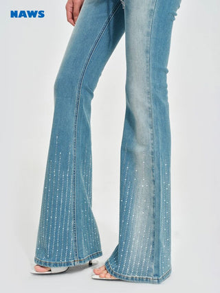 [NOTAWEAR] Rhinestone Flare Jeans Mid-Rise