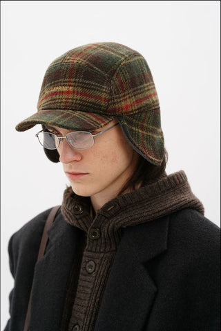 [MASONPRINCE] Wool Plaid Baseball Earflap Hat