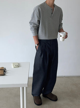 Getty Herringbone Double-Pleat Half-Band Pants