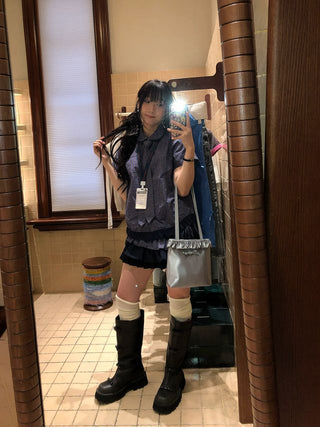 [moromoro2] Plaid Ruffle Hem Shirt