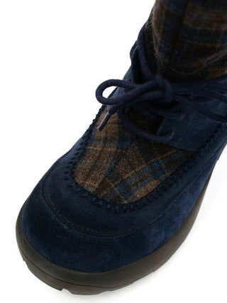 [Moromoro2] Plaid Fur-Lined Platform Snow  Boots