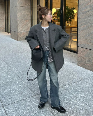 Washed straight denim pants