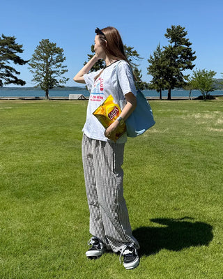 Simple striped banding pants
