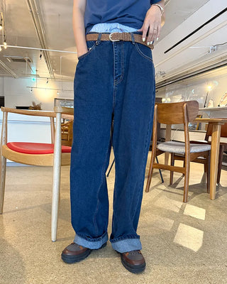 Wide-fit low-rise denim pants