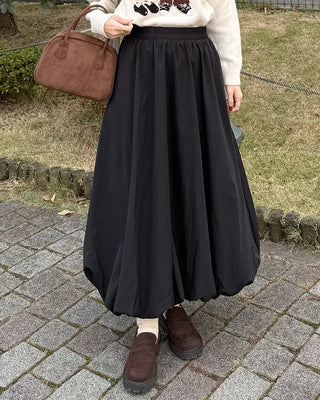 Balloon long elastic waist skirt