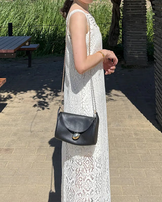 Perforated detail square neck long dress