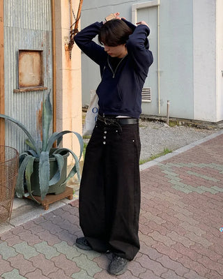 Metallic studded black wide-leg pants