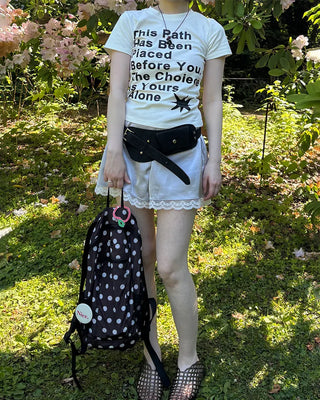 Satin lace hem shorts