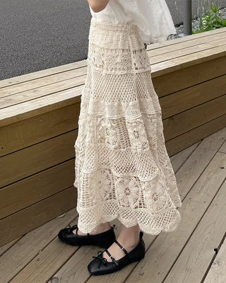 Knitted banded long skirt