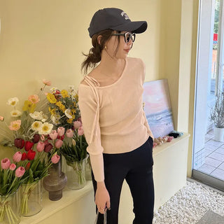 Asymmetrical Ribbon Knit T-Shirt