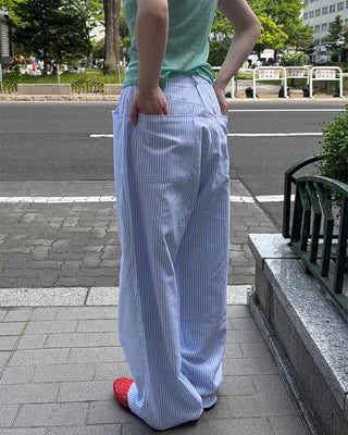 Striped Summer Cotton Wide Pants