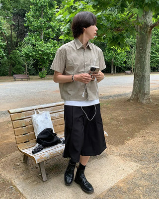 Checked crop-fit short-sleeve shirt
