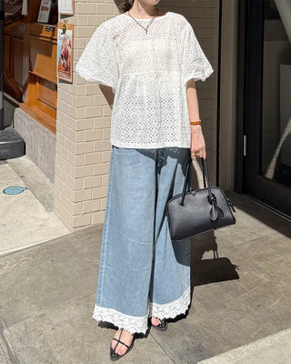 Balloon puff punching blouse