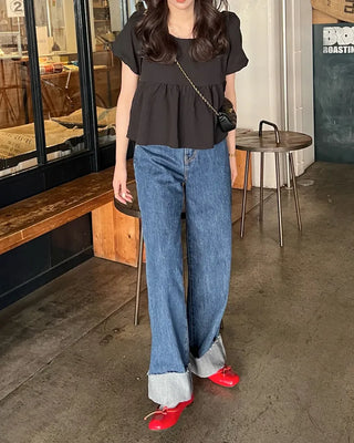 Square neck puff blouse