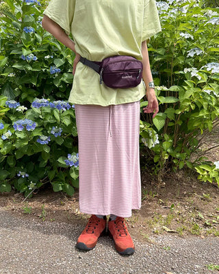Bordered waist drawstring maxi skirt