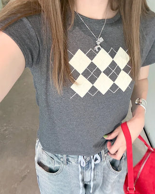 Argyle print short-sleeve T-shirt