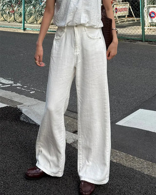 Cotton linen wide-leg pants