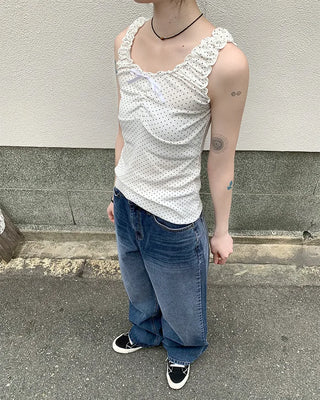 Washed denim wide-leg pants