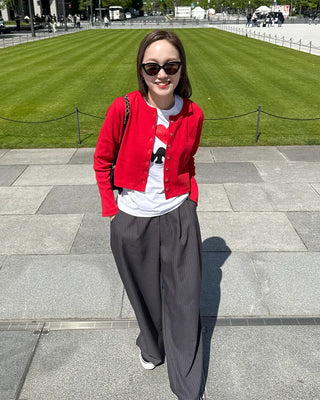 Pintuck striped wide slacks