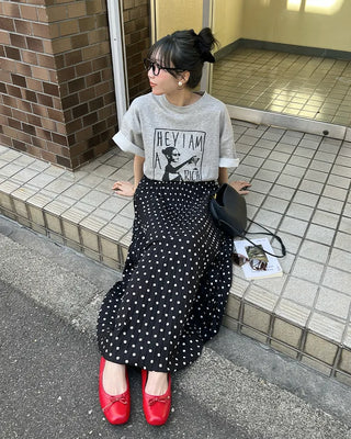 Dot Point Pleated Long Skirt