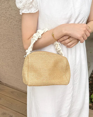 Shirred rattan square bag